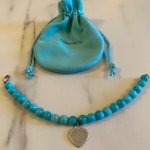 100% Authentic Tiffany Heart Tag Bead Bracelet
in Silver with Amazonite, 8 mm